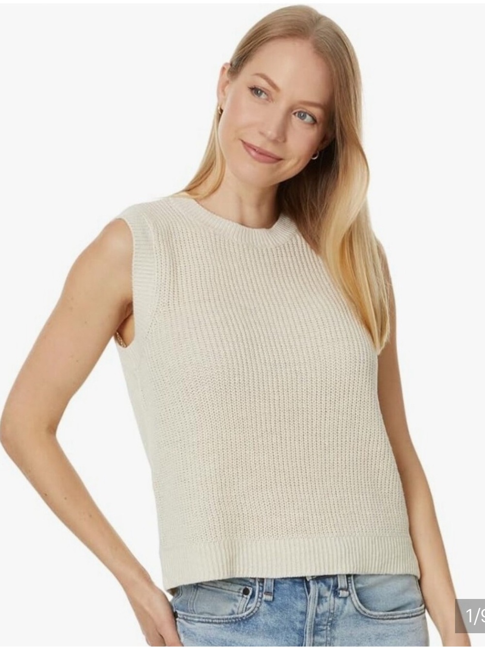 Faherty Sleeveless Knit Tank Sweater in Cream